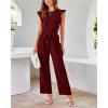 imageBTFBM Women Jumpsuits Crew Neck Ruffle Cap Sleeve Belted High Waist Wide Leg Romper with Pockets One Piece Casual OutfitsWine Red