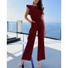 imageBTFBM Women Jumpsuits Crew Neck Ruffle Cap Sleeve Belted High Waist Wide Leg Romper with Pockets One Piece Casual OutfitsWine Red