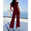 imageBTFBM Women Jumpsuits Crew Neck Ruffle Cap Sleeve Belted High Waist Wide Leg Romper with Pockets One Piece Casual OutfitsWine Red