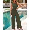 imageBTFBM Womens Casual Jumpsuits Dressy 2025 Summer One Piece Outfits Crew Neck Sleeveless Knit Wide Leg Pants Romper BeachArmy Green