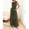 imageBTFBM Womens Casual Jumpsuits Dressy 2025 Summer One Piece Outfits Crew Neck Sleeveless Knit Wide Leg Pants Romper BeachArmy Green