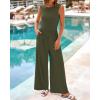 imageBTFBM Womens Casual Jumpsuits Dressy 2025 Summer One Piece Outfits Crew Neck Sleeveless Knit Wide Leg Pants Romper BeachArmy Green