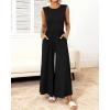 imageBTFBM Womens Casual Jumpsuits Dressy 2025 Summer One Piece Outfits Crew Neck Sleeveless Knit Wide Leg Pants Romper BeachBlack