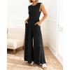 imageBTFBM Womens Casual Jumpsuits Dressy 2025 Summer One Piece Outfits Crew Neck Sleeveless Knit Wide Leg Pants Romper BeachBlack