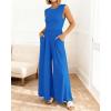 imageBTFBM Womens Casual Jumpsuits Dressy 2025 Summer One Piece Outfits Crew Neck Sleeveless Knit Wide Leg Pants Romper BeachBlue
