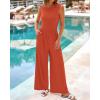 imageBTFBM Womens Casual Jumpsuits Dressy 2025 Summer One Piece Outfits Crew Neck Sleeveless Knit Wide Leg Pants Romper BeachBrick Red