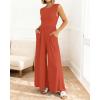 imageBTFBM Womens Casual Jumpsuits Dressy 2025 Summer One Piece Outfits Crew Neck Sleeveless Knit Wide Leg Pants Romper BeachBrick Red