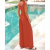imageBTFBM Womens Casual Jumpsuits Dressy 2025 Summer One Piece Outfits Crew Neck Sleeveless Knit Wide Leg Pants Romper BeachBrick Red