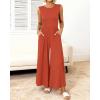 imageBTFBM Womens Casual Jumpsuits Dressy 2025 Summer One Piece Outfits Crew Neck Sleeveless Knit Wide Leg Pants Romper BeachBrick Red