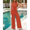 imageBTFBM Womens Casual Jumpsuits Dressy 2025 Summer One Piece Outfits Crew Neck Sleeveless Knit Wide Leg Pants Romper BeachBrick Red
