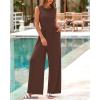 imageBTFBM Womens Casual Jumpsuits Dressy 2025 Summer One Piece Outfits Crew Neck Sleeveless Knit Wide Leg Pants Romper BeachCoffee