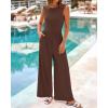 imageBTFBM Womens Casual Jumpsuits Dressy 2025 Summer One Piece Outfits Crew Neck Sleeveless Knit Wide Leg Pants Romper BeachCoffee