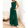 imageBTFBM Womens Casual Jumpsuits Dressy 2025 Summer One Piece Outfits Crew Neck Sleeveless Knit Wide Leg Pants Romper BeachDark Green