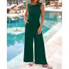 imageBTFBM Womens Casual Jumpsuits Dressy 2025 Summer One Piece Outfits Crew Neck Sleeveless Knit Wide Leg Pants Romper BeachDark Green