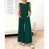 imageBTFBM Womens Casual Jumpsuits Dressy 2025 Summer One Piece Outfits Crew Neck Sleeveless Knit Wide Leg Pants Romper BeachDark Green