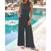 imageBTFBM Womens Casual Jumpsuits Dressy 2025 Summer One Piece Outfits Crew Neck Sleeveless Knit Wide Leg Pants Romper BeachDark Grey