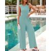 imageBTFBM Womens Casual Jumpsuits Dressy 2025 Summer One Piece Outfits Crew Neck Sleeveless Knit Wide Leg Pants Romper BeachFruit Green