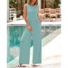 imageBTFBM Womens Casual Jumpsuits Dressy 2025 Summer One Piece Outfits Crew Neck Sleeveless Knit Wide Leg Pants Romper BeachFruit Green