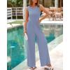 imageBTFBM Womens Casual Jumpsuits Dressy 2025 Summer One Piece Outfits Crew Neck Sleeveless Knit Wide Leg Pants Romper BeachGrey Blue