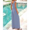 imageBTFBM Womens Casual Jumpsuits Dressy 2025 Summer One Piece Outfits Crew Neck Sleeveless Knit Wide Leg Pants Romper BeachGrey Blue