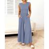 imageBTFBM Womens Casual Jumpsuits Dressy 2025 Summer One Piece Outfits Crew Neck Sleeveless Knit Wide Leg Pants Romper BeachGrey Blue