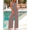 imageBTFBM Womens Casual Jumpsuits Dressy 2025 Summer One Piece Outfits Crew Neck Sleeveless Knit Wide Leg Pants Romper BeachLight Coffee