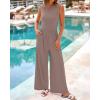 imageBTFBM Womens Casual Jumpsuits Dressy 2025 Summer One Piece Outfits Crew Neck Sleeveless Knit Wide Leg Pants Romper BeachLight Coffee