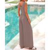 imageBTFBM Womens Casual Jumpsuits Dressy 2025 Summer One Piece Outfits Crew Neck Sleeveless Knit Wide Leg Pants Romper BeachLight Coffee