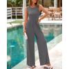 imageBTFBM Womens Casual Jumpsuits Dressy 2025 Summer One Piece Outfits Crew Neck Sleeveless Knit Wide Leg Pants Romper BeachMid Grey