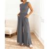imageBTFBM Womens Casual Jumpsuits Dressy 2025 Summer One Piece Outfits Crew Neck Sleeveless Knit Wide Leg Pants Romper BeachMid Grey