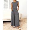 imageBTFBM Womens Casual Jumpsuits Dressy 2025 Summer One Piece Outfits Crew Neck Sleeveless Knit Wide Leg Pants Romper BeachMid Grey