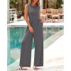 imageBTFBM Womens Casual Jumpsuits Dressy 2025 Summer One Piece Outfits Crew Neck Sleeveless Knit Wide Leg Pants Romper BeachMid Grey