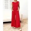 imageBTFBM Womens Casual Jumpsuits Dressy 2025 Summer One Piece Outfits Crew Neck Sleeveless Knit Wide Leg Pants Romper BeachRed