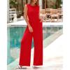 imageBTFBM Womens Casual Jumpsuits Dressy 2025 Summer One Piece Outfits Crew Neck Sleeveless Knit Wide Leg Pants Romper BeachRed