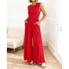 imageBTFBM Womens Casual Jumpsuits Dressy 2025 Summer One Piece Outfits Crew Neck Sleeveless Knit Wide Leg Pants Romper BeachRed