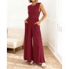 imageBTFBM Womens Casual Jumpsuits Dressy 2025 Summer One Piece Outfits Crew Neck Sleeveless Knit Wide Leg Pants Romper BeachWine Red