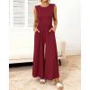 imageBTFBM Womens Casual Jumpsuits Dressy 2025 Summer One Piece Outfits Crew Neck Sleeveless Knit Wide Leg Pants Romper BeachWine Red
