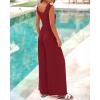 imageBTFBM Womens Casual Jumpsuits Dressy 2025 Summer One Piece Outfits Crew Neck Sleeveless Knit Wide Leg Pants Romper BeachWine Red