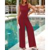 imageBTFBM Womens Casual Jumpsuits Dressy 2025 Summer One Piece Outfits Crew Neck Sleeveless Knit Wide Leg Pants Romper BeachWine Red