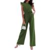 imageBTFBM Women Jumpsuits Crew Neck Ruffle Cap Sleeve Belted High Waist Wide Leg Romper with Pockets One Piece Casual OutfitsArmy Green