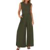 imageBTFBM Womens Casual Jumpsuits Dressy 2025 Summer One Piece Outfits Crew Neck Sleeveless Knit Wide Leg Pants Romper BeachArmy Green