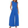 imageBTFBM Womens Casual Jumpsuits Dressy 2025 Summer One Piece Outfits Crew Neck Sleeveless Knit Wide Leg Pants Romper BeachBlue