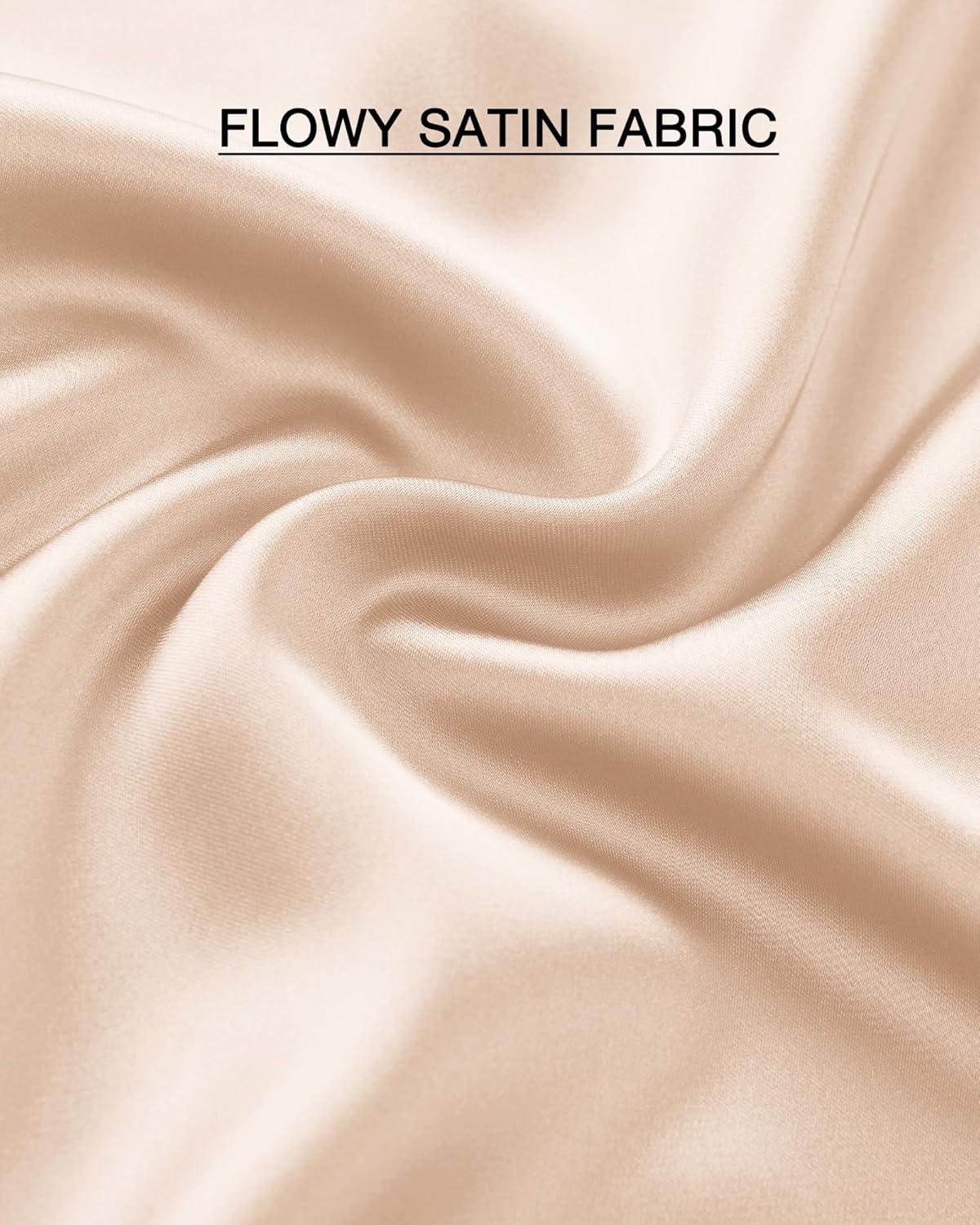 imageBTFBM 2025 Womens Summer Fall Long Satin Skirt Silk Elegant High Waist Cocktail Party Wedding Flowy ALine Midi SkirtsBeige