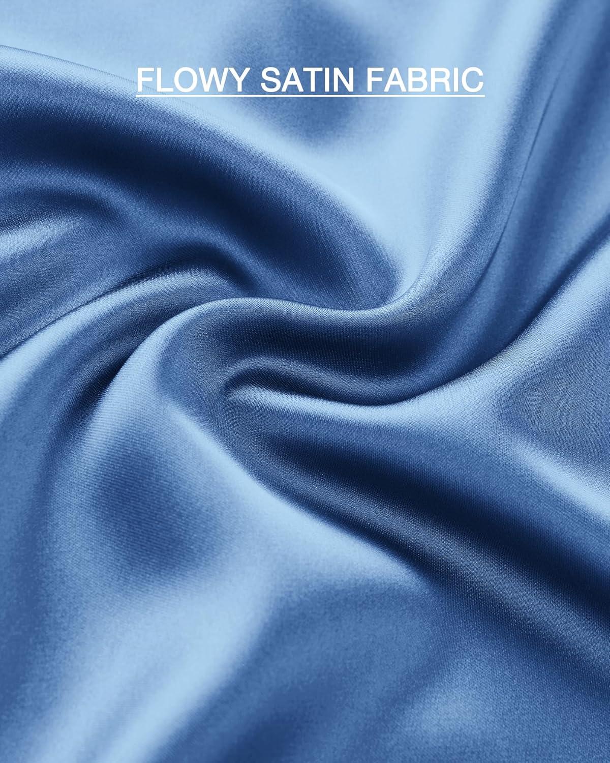 imageBTFBM 2025 Womens Summer Fall Long Satin Skirt Silk Elegant High Waist Cocktail Party Wedding Flowy ALine Midi SkirtsBlue