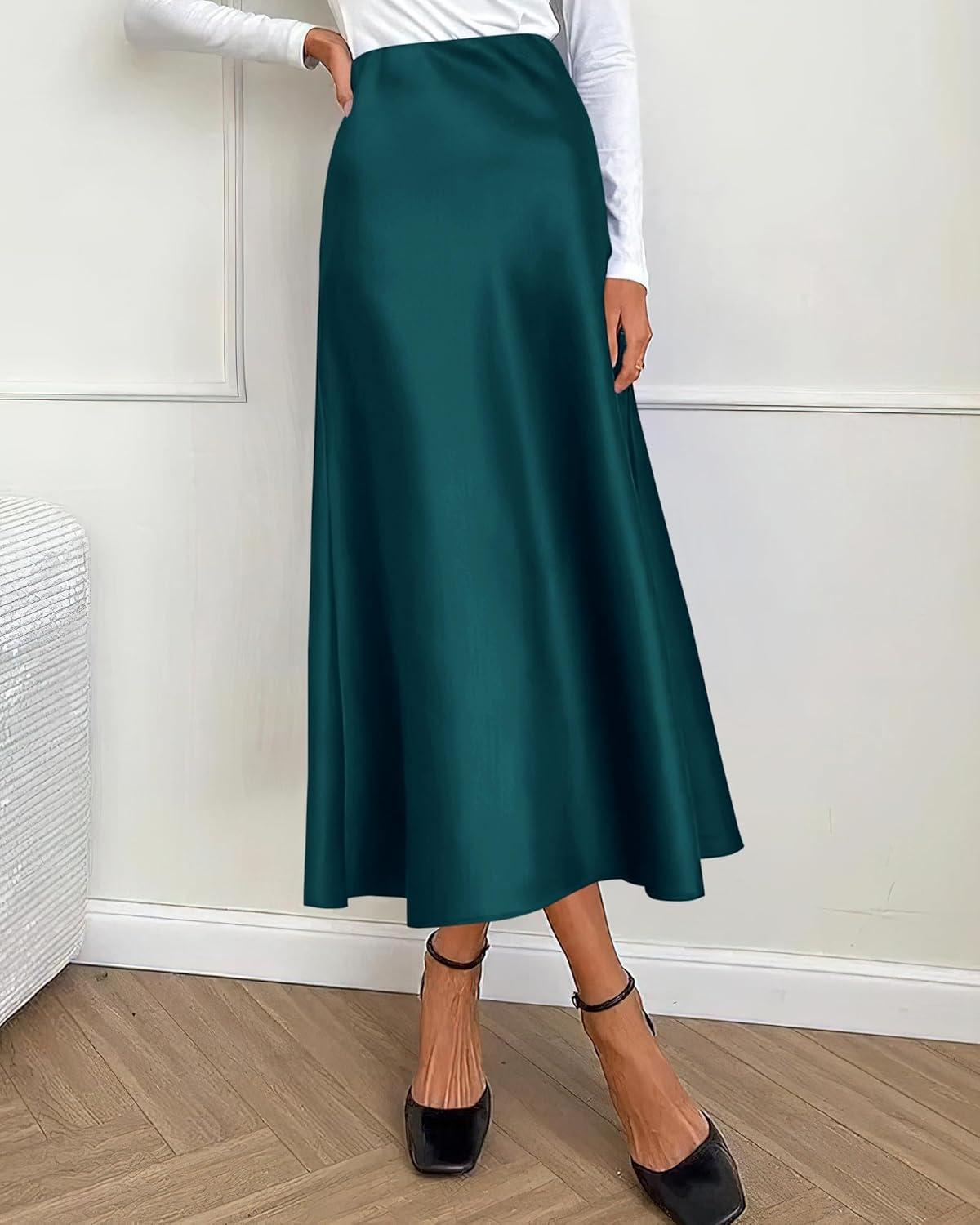 imageBTFBM 2025 Womens Summer Fall Long Satin Skirt Silk Elegant High Waist Cocktail Party Wedding Flowy ALine Midi SkirtsDark Blue