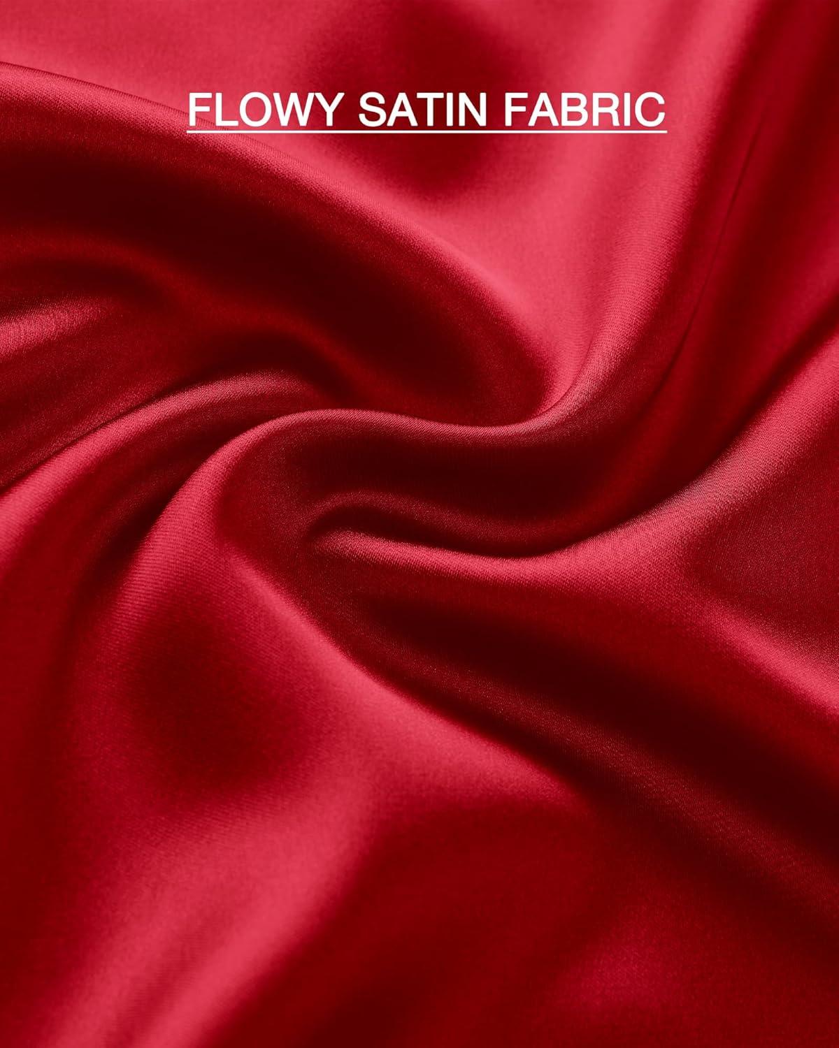 imageBTFBM 2025 Womens Summer Fall Long Satin Skirt Silk Elegant High Waist Cocktail Party Wedding Flowy ALine Midi SkirtsDark Red