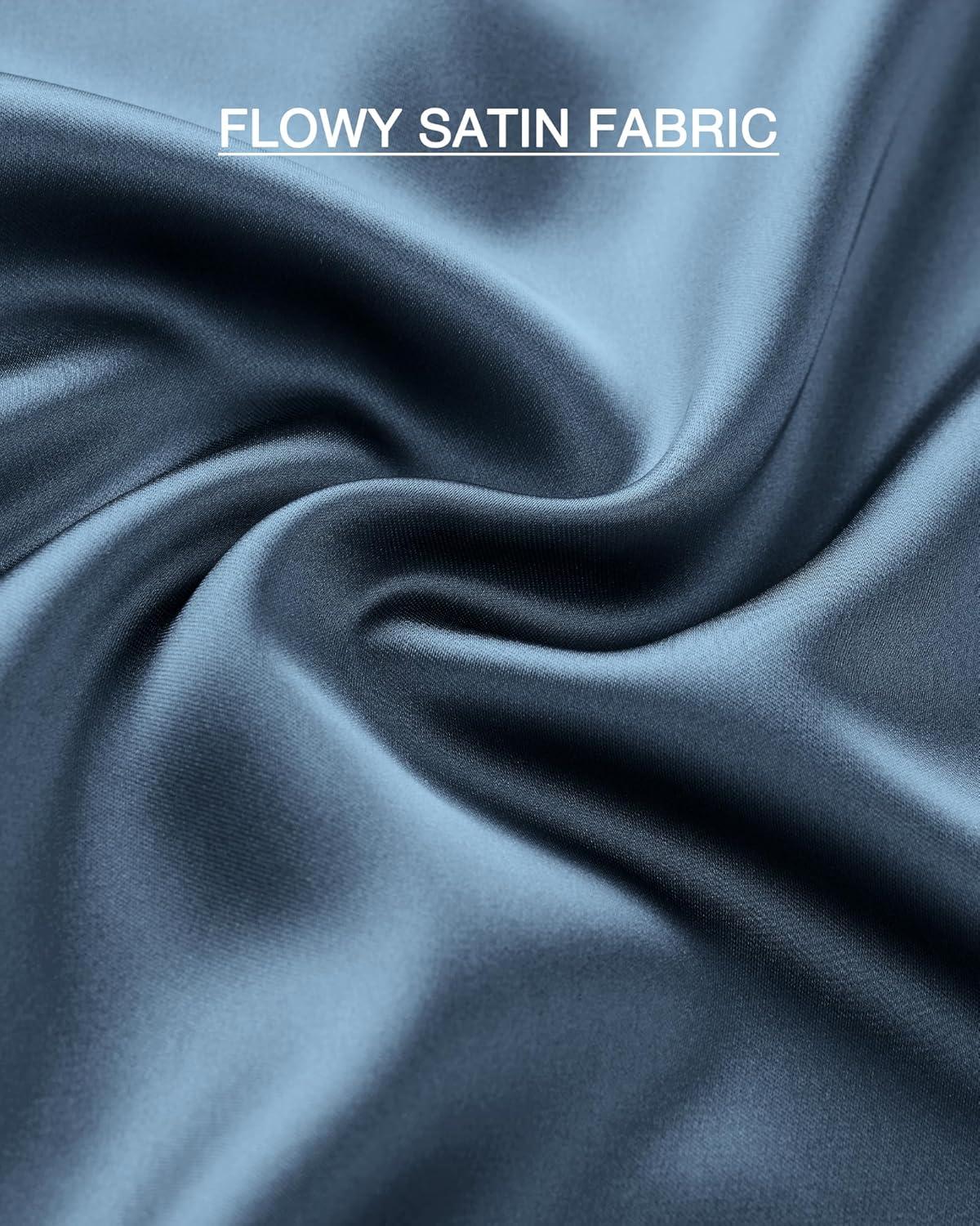 imageBTFBM 2025 Womens Summer Fall Long Satin Skirt Silk Elegant High Waist Cocktail Party Wedding Flowy ALine Midi SkirtsGrey Blue