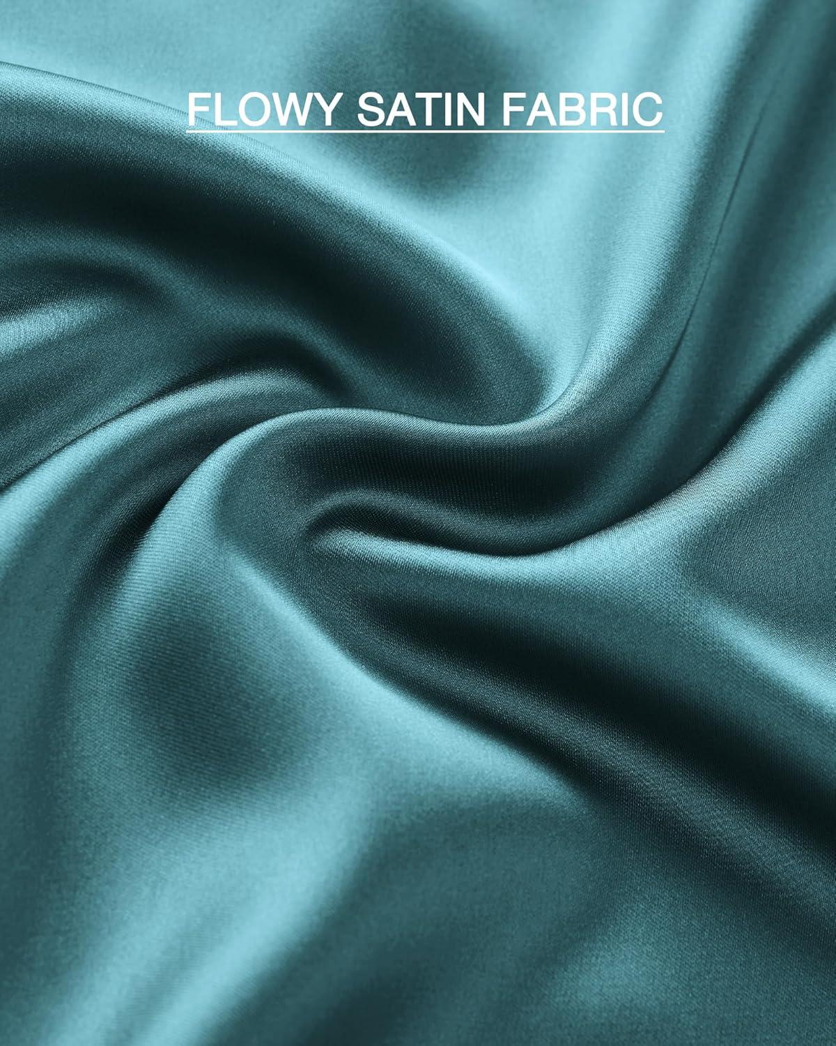 imageBTFBM 2025 Womens Summer Fall Long Satin Skirt Silk Elegant High Waist Cocktail Party Wedding Flowy ALine Midi SkirtsLake Blue