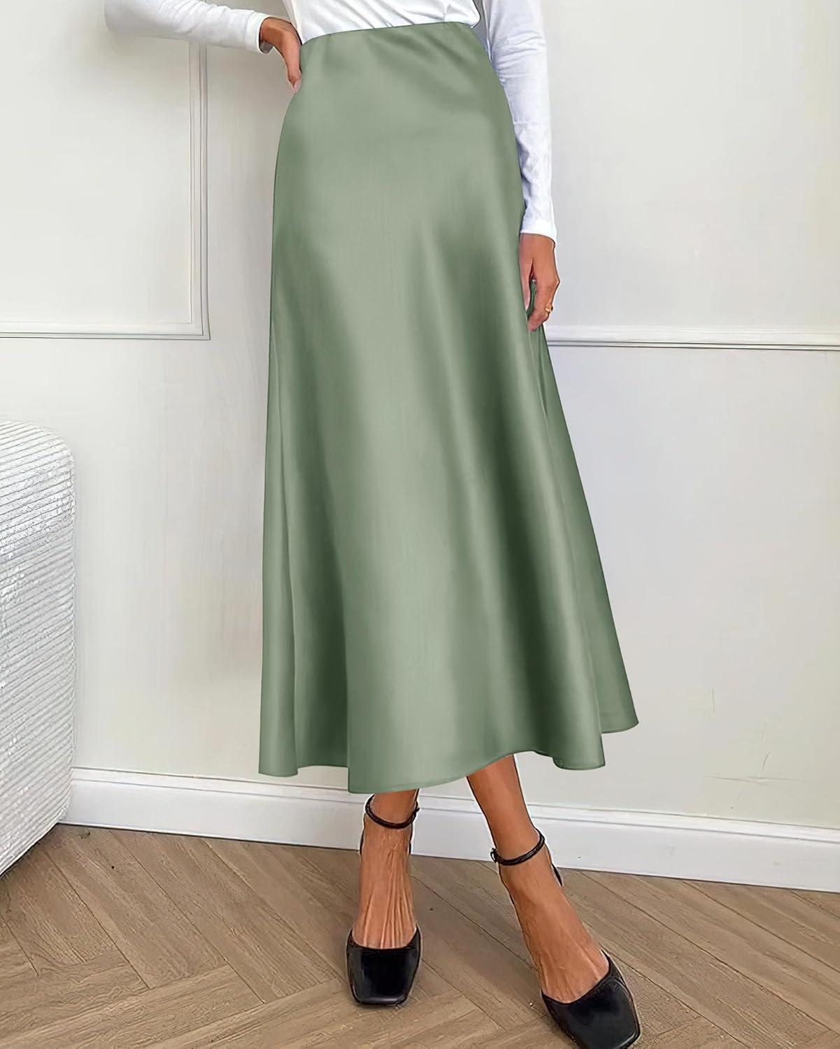 imageBTFBM 2025 Womens Summer Fall Long Satin Skirt Silk Elegant High Waist Cocktail Party Wedding Flowy ALine Midi SkirtsLight Green