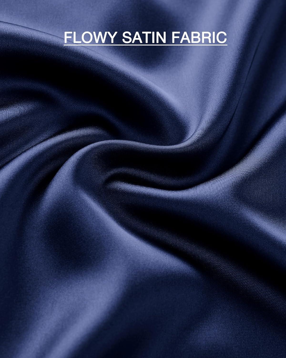 imageBTFBM 2025 Womens Summer Fall Long Satin Skirt Silk Elegant High Waist Cocktail Party Wedding Flowy ALine Midi SkirtsNavy